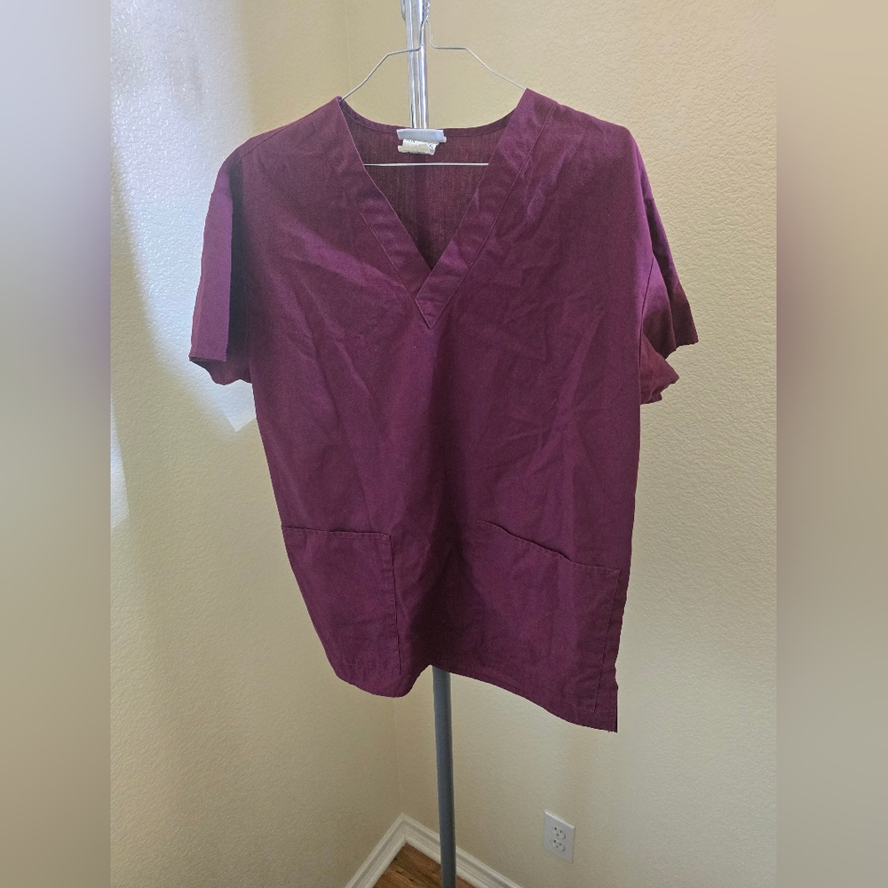 V Life Burgundy Scrubs Top with Pockets